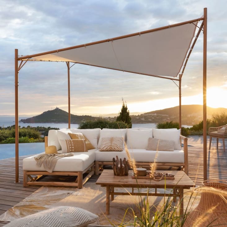 Maisons Du Monde Ombre - Cenador Para Jardín De Metal Efecto Madera Y Tela Color Crudo