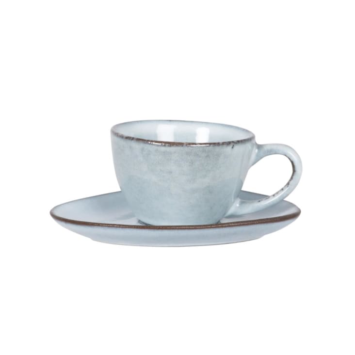 Maisons Du Monde ONGAKU - Lote De 2 - Taza Y Platillo De Cerámica Azul Grisáceo
