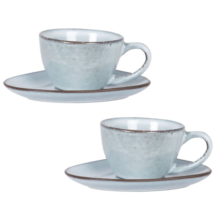 Maisons du Monde ONGAKU - Lote de 2 - Taza y platillo de cerámica azul grisáceo