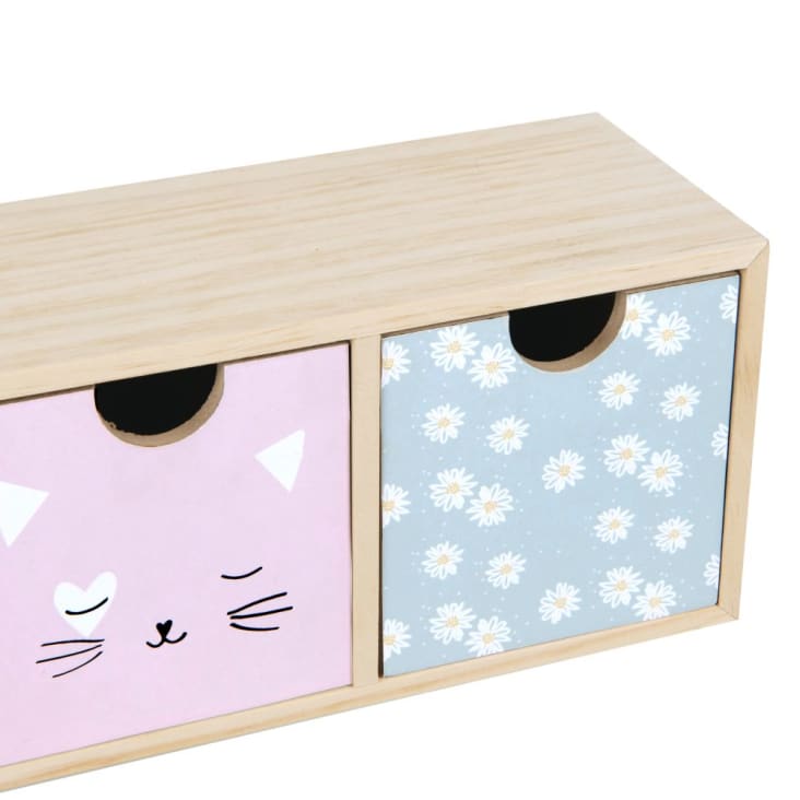 Maisons Du Monde Organizador Beige Con 3cajones Rosa Empolvado Violeta Y Verde Claro