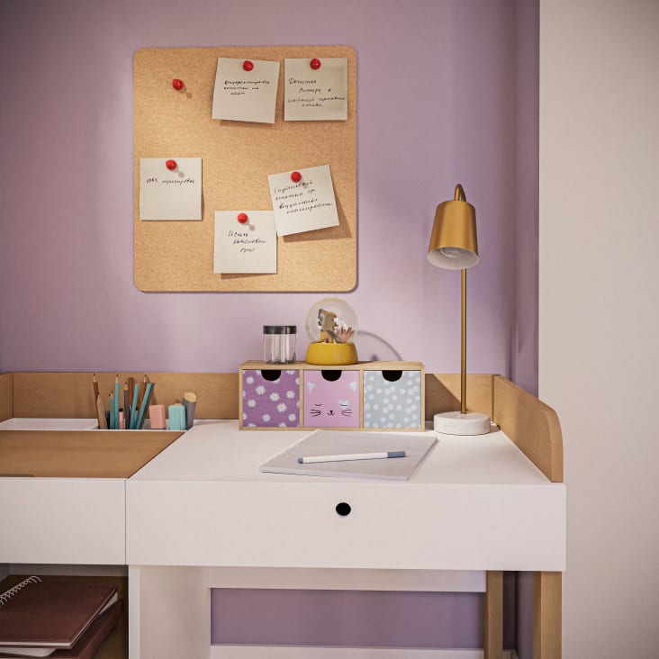 Maisons Du Monde Organizador Beige Con 3cajones Rosa Empolvado Violeta Y Verde Claro