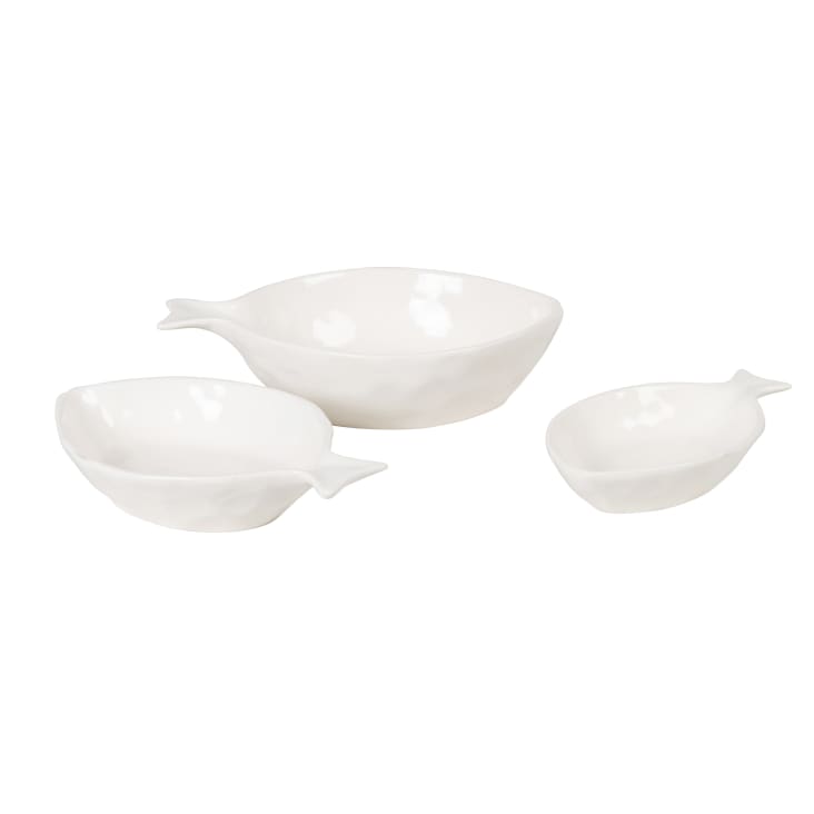 Maisons Du Monde Orphie - Set De 3 Boles Con Forma De Pez De Gres Modelado Blanco