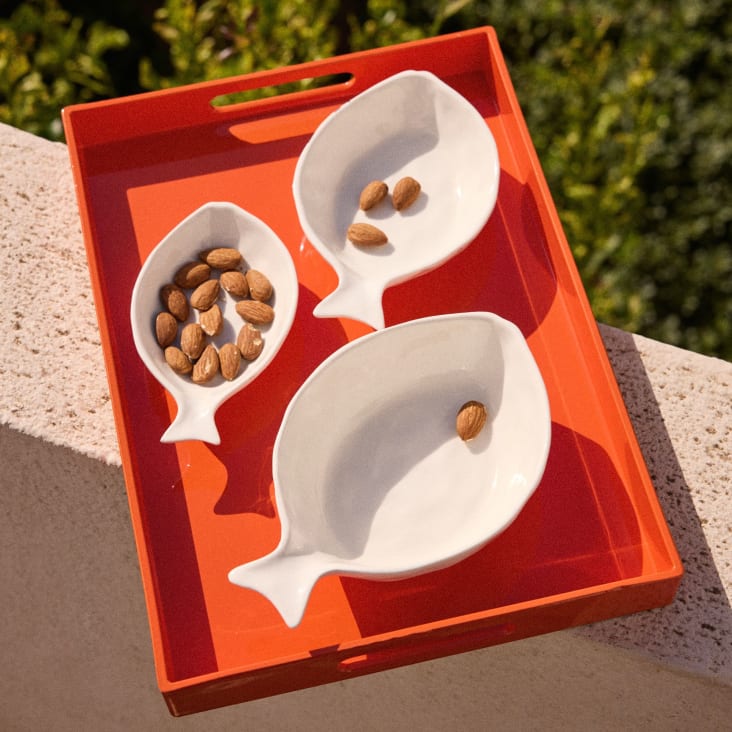 Maisons Du Monde Orphie - Set De 3 Boles Con Forma De Pez De Gres Modelado Blanco
