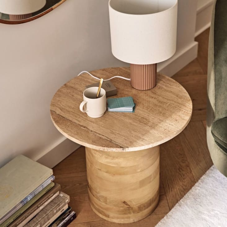 Maisons Du Monde Oskya - Lámpara De Cerámica Rosa Con Pantalla De Poliéster Reciclado