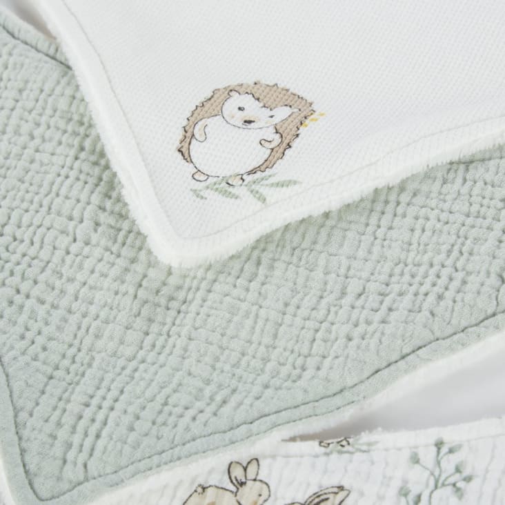Maisons Du Monde OULANKA - Baberos Bandanas En Blanco Azul Y Blanco Con Estampado De Bosque (x3)