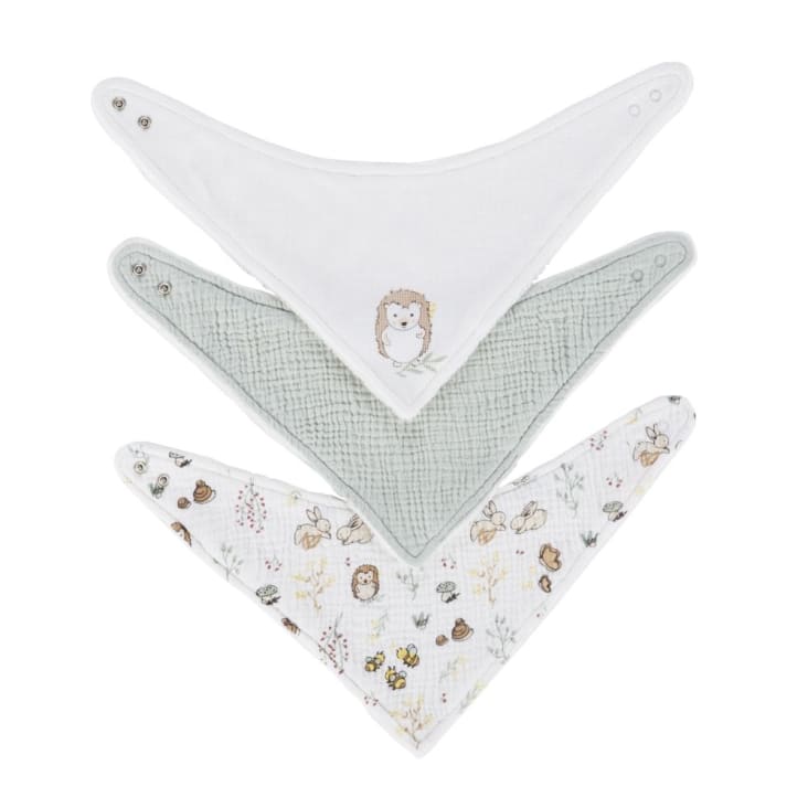 Maisons du Monde OULANKA - Baberos bandanas en blanco azul y blanco con estampado de bosque (x3)