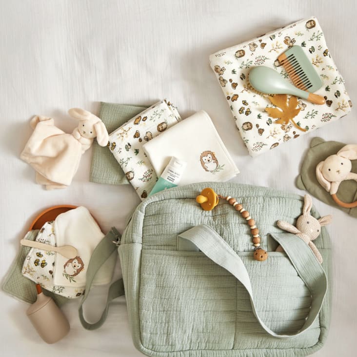 Maisons Du Monde OULANKA - Muselinas De Bebé De Algodón Orgánico Blanco Azul Y Blanco Estampado Bosque (x3)