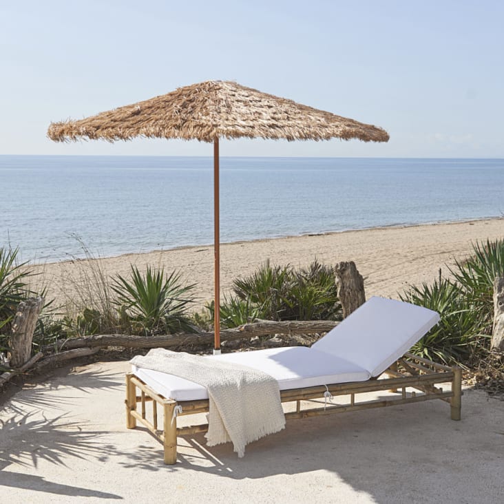 Maisons Du Monde Paillotte - Sombrilla De Metal Imitación A Madera Con Flecos De Color Natural