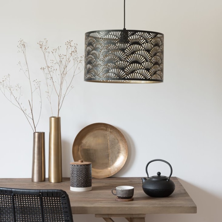 Maisons Du Monde Palmae - Lámpara De Techo Tambor De Metal Negro Calado D.42