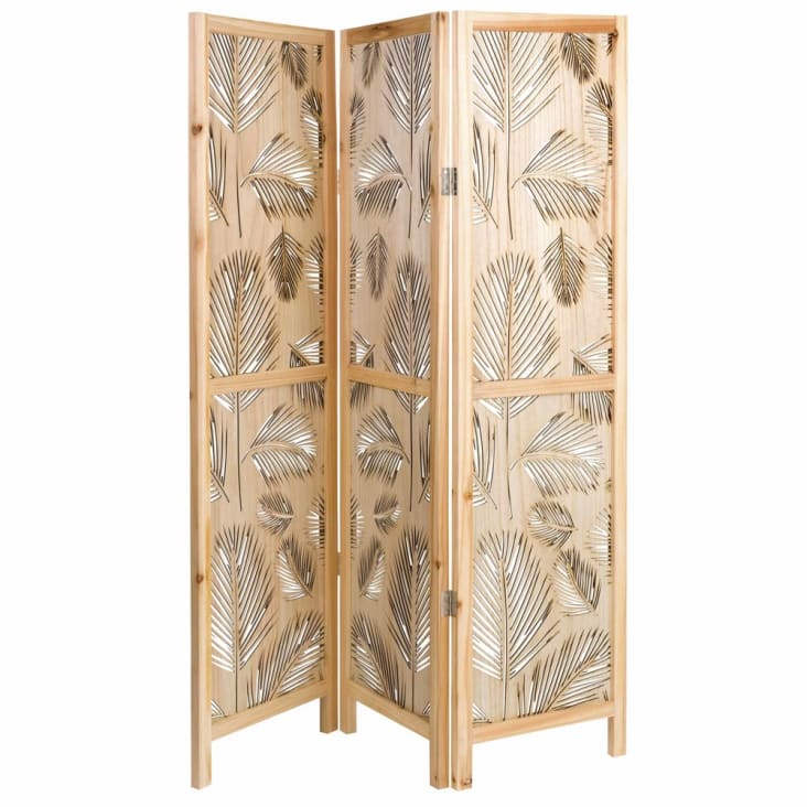 Maisons du Monde PALMEIRA - Biombo de pino calado con motivo de hojas