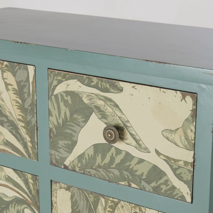 Maisons Du Monde Palmiya - Mueble Semanario Con 12 Cajones Color Verde Con Estampado De Hojas De Plátano