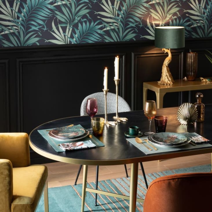 Maisons Du Monde Paonia - Lámpara De Pavo En Dorado Con Pantalla De Terciopelo En Verde