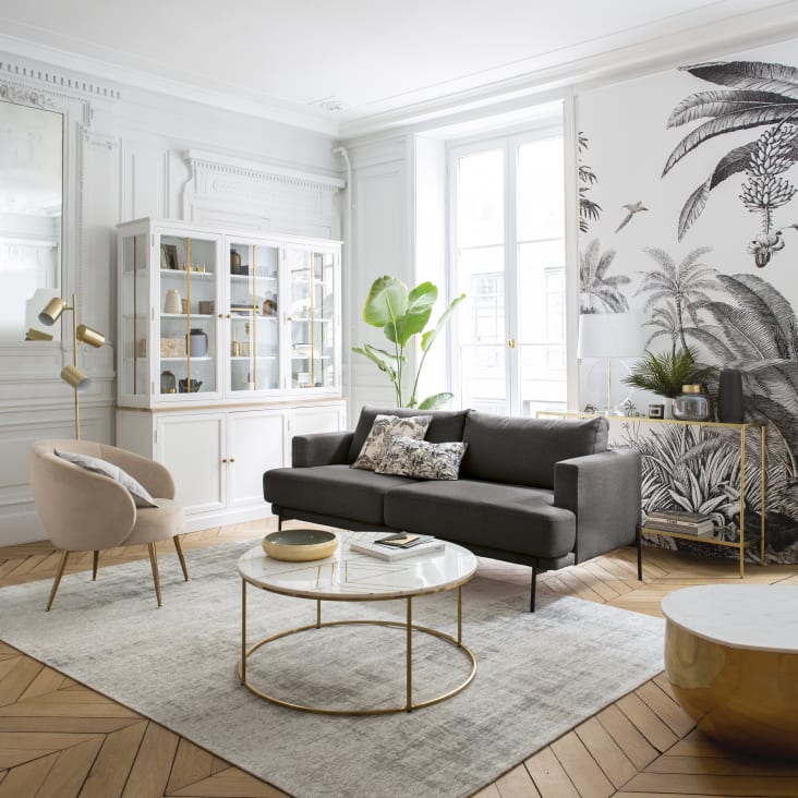 Maisons Du Monde Papel Pintado No Tejido Con Estampado De Jungla En Blanco Y Negro 350x300