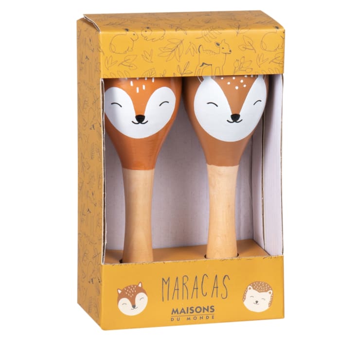 Maisons Du Monde Par De Maracas De Schima Con Zorro Naranja Y Cervatillo Marrón