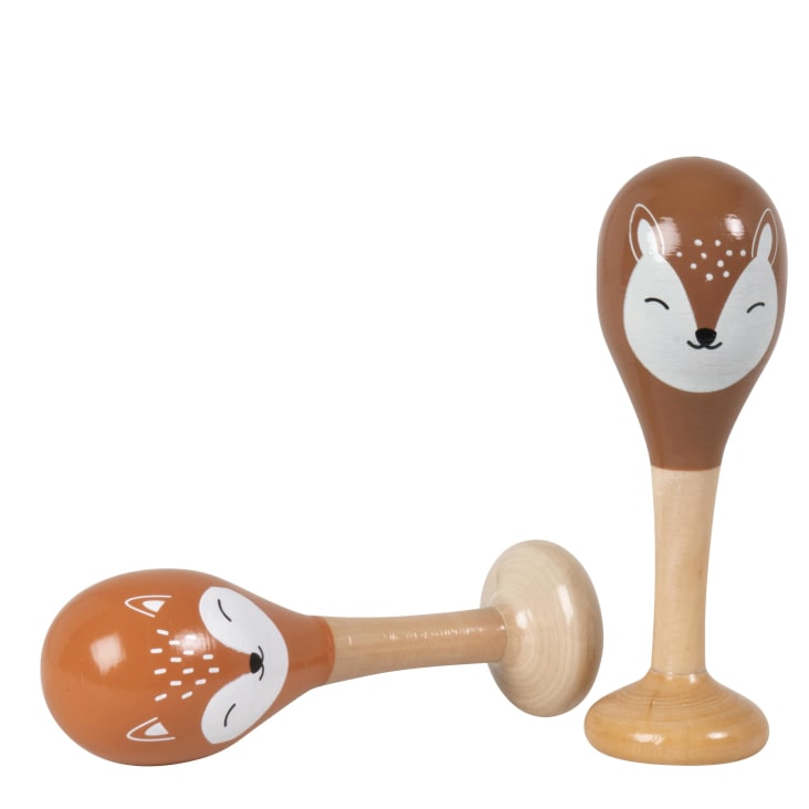 Maisons du Monde Par de maracas de schima con zorro naranja y cervatillo marrón