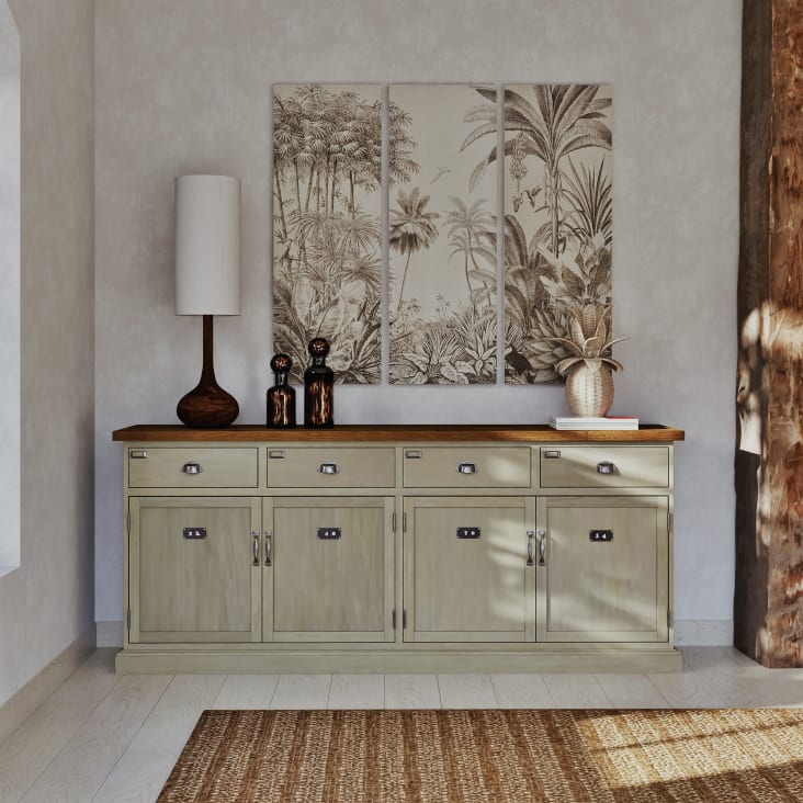 Maisons Du Monde PARADISE - Tríptico Con Lienzo Con Estampado De Jungla Negro Y Beige 45 X 120