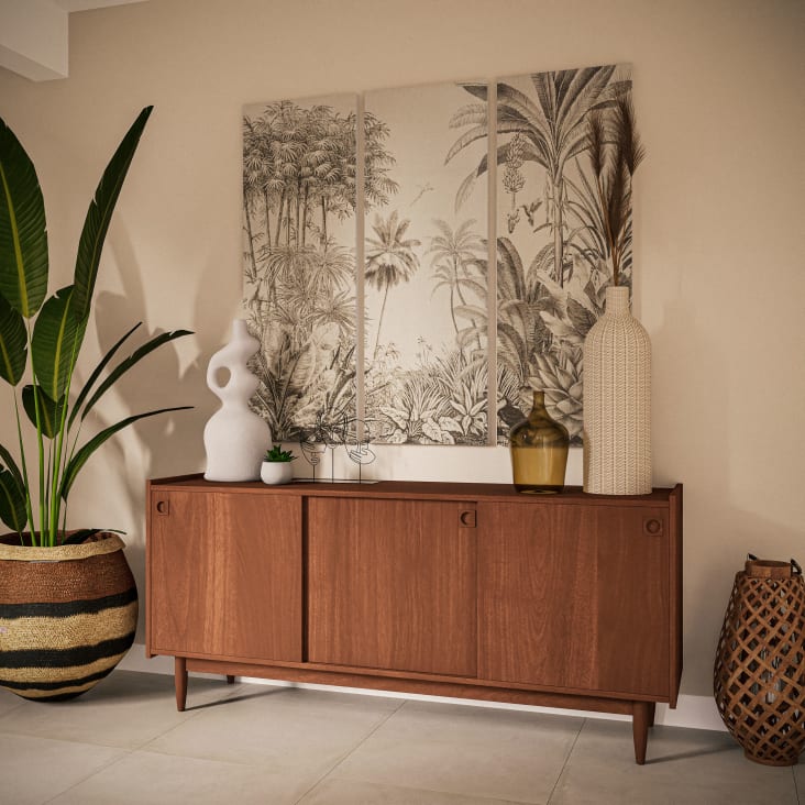 Maisons Du Monde PARADISE - Tríptico Con Lienzo Con Estampado De Jungla Negro Y Beige 45 X 120