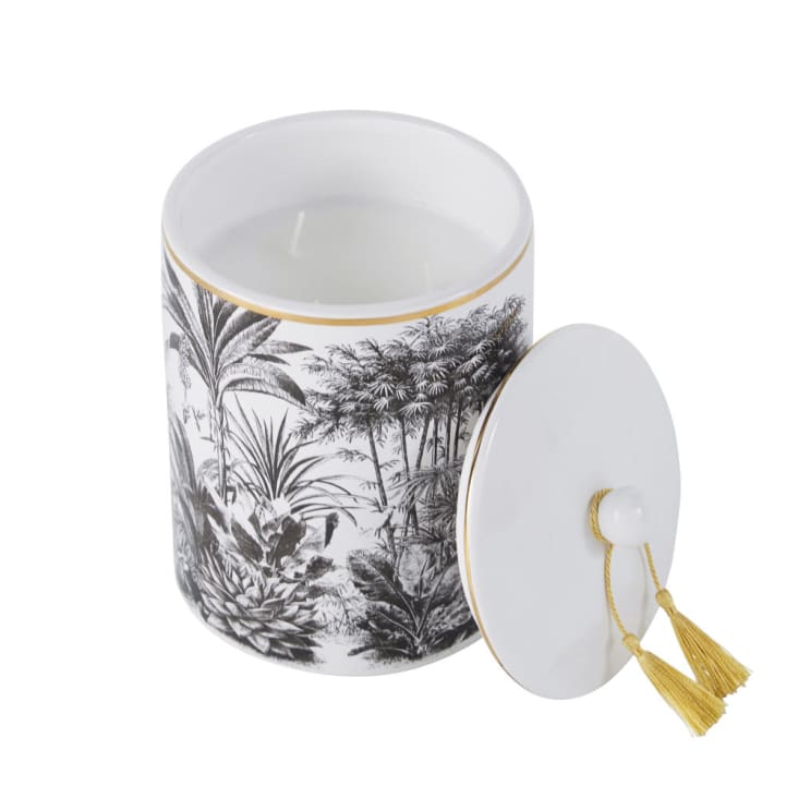 Maisons du Monde PARADISE - Vela perfumada de cerámica negra y blanca con estampado 650g