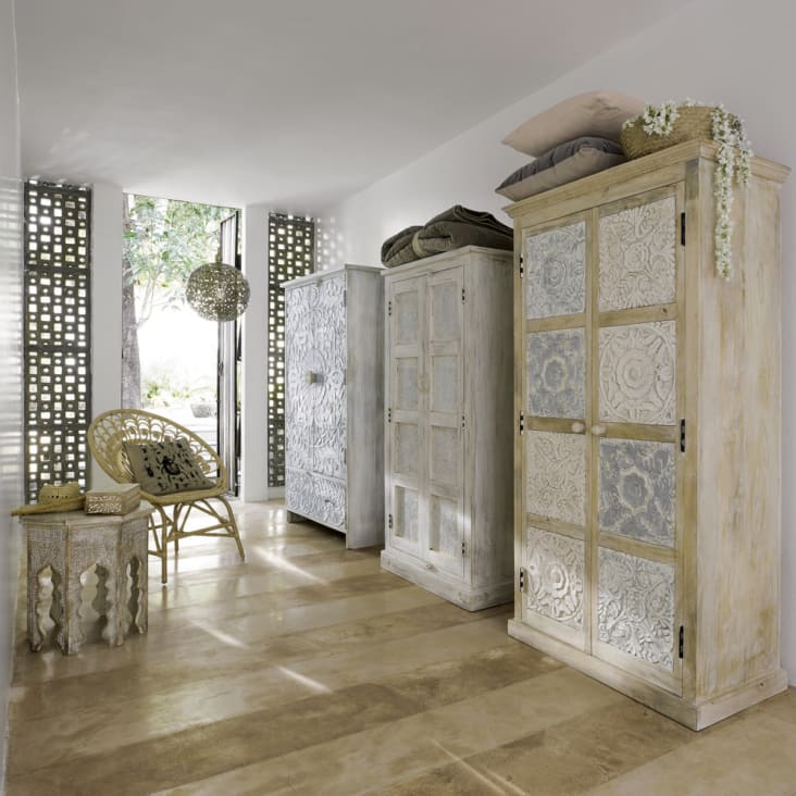 Maisons Du Monde Patna - Mesita De Madera Blanqueada An. 49cm PATNA