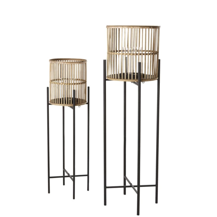 Maisons du Monde PAULO - Faroles de metal negro y bambú (x2)