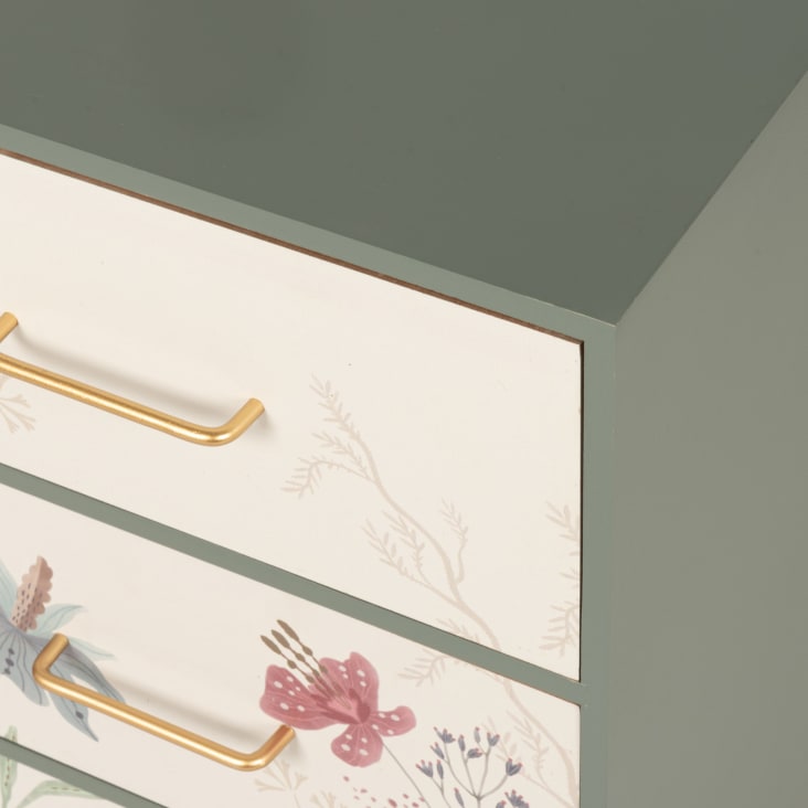 Maisons Du Monde Pequeño Mueble De Almacenamiento De 3 Cajones Con Flores Verde Y Beige