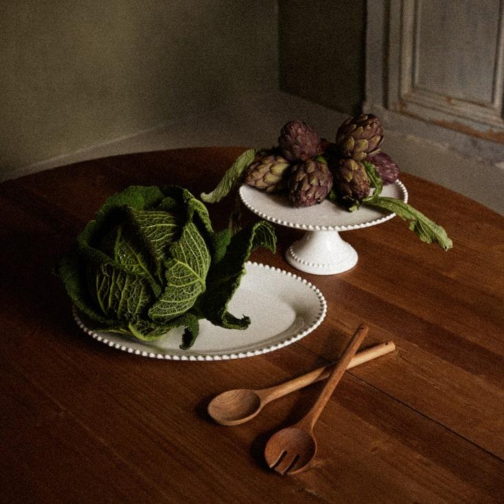 Maisons Du Monde Perle - Soporte Para Tartas De Loza Blanca Con Borde Perlado