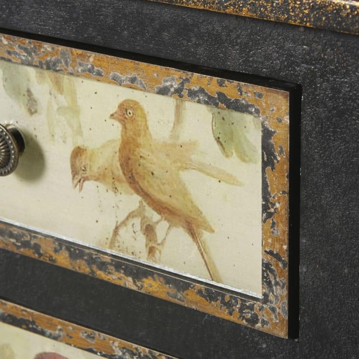 Maisons Du Monde Perroquet - Aparador Con 2 Puertas Y 2 Cajones Negro Con Estampado De Loros