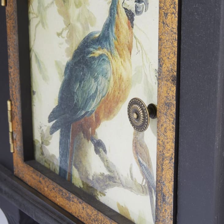 Maisons Du Monde Perroquet - Mesita De Noche Con 1 Puerta Y 1 Cajón Negra Y Dorada Con Estampados