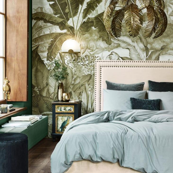 Maisons Du Monde Perroquet - Mesita De Noche Con 1 Puerta Y 1 Cajón Negra Y Dorada Con Estampados