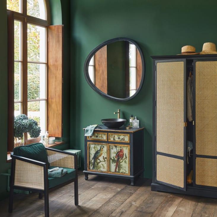 Maisons Du Monde Perroquet - Mueble De Baño Con 1 Cajón Y Dos Puertas De Madera De Abeto En Negro Y Motivos De Loros