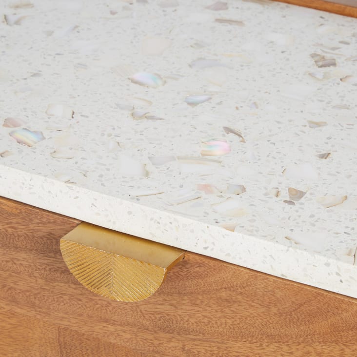 Maisons Du Monde Perseus - Barra De Bar De Madera De Mango Maciza Con Incrustaciones De Nácar