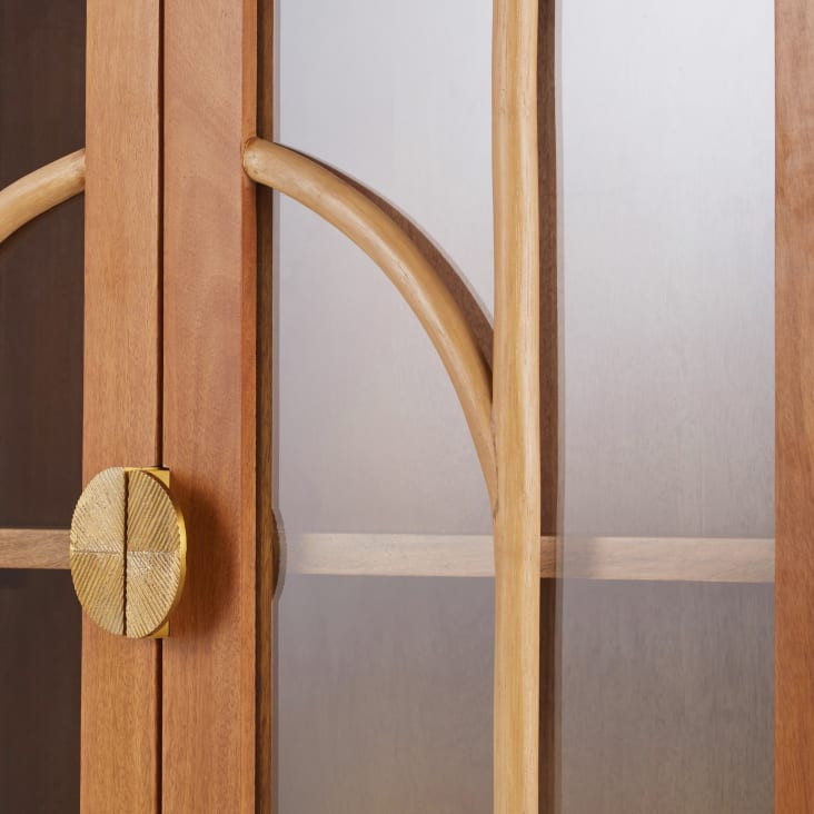 Maisons Du Monde Perseus - Vitrina De Madera De Mango Con Puertas De Cristal Y Detalles De Ratán