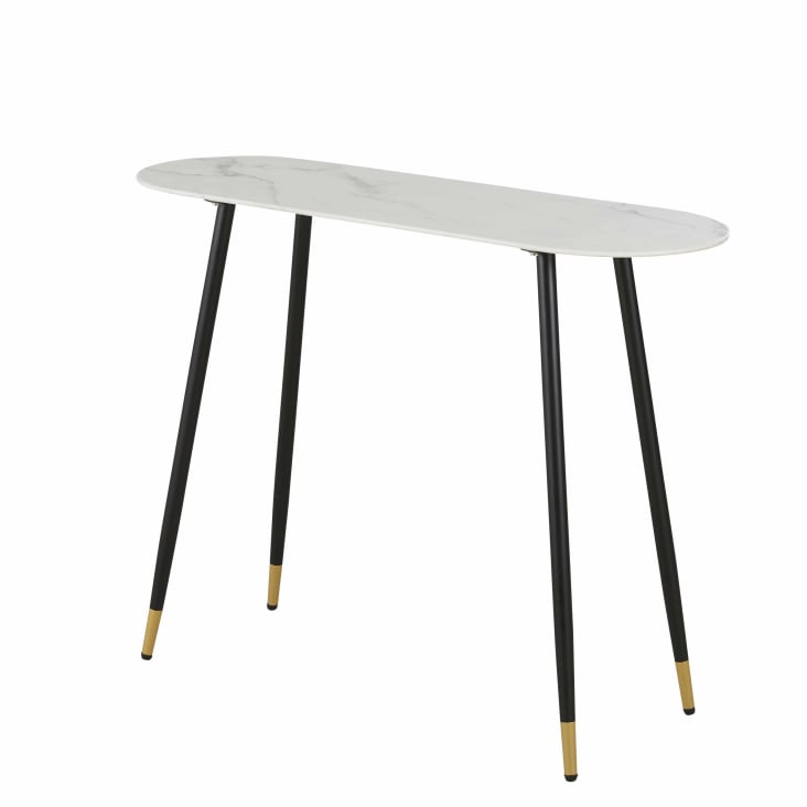 Maisons Du Monde Phea - Consola De Cristal Templado Efecto Mármol Blanco Y Metal Negro
