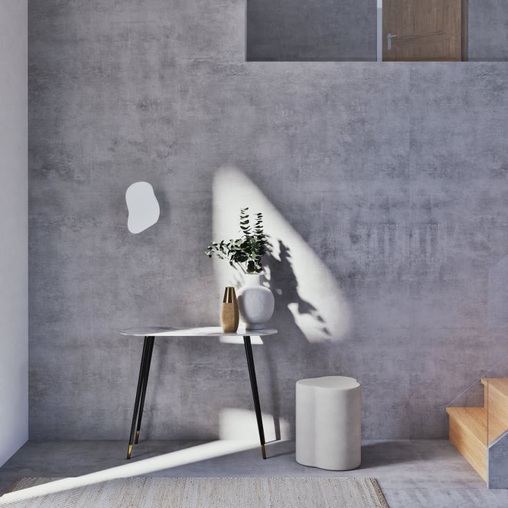 Maisons Du Monde Phea - Consola De Cristal Templado Efecto Mármol Blanco Y Metal Negro