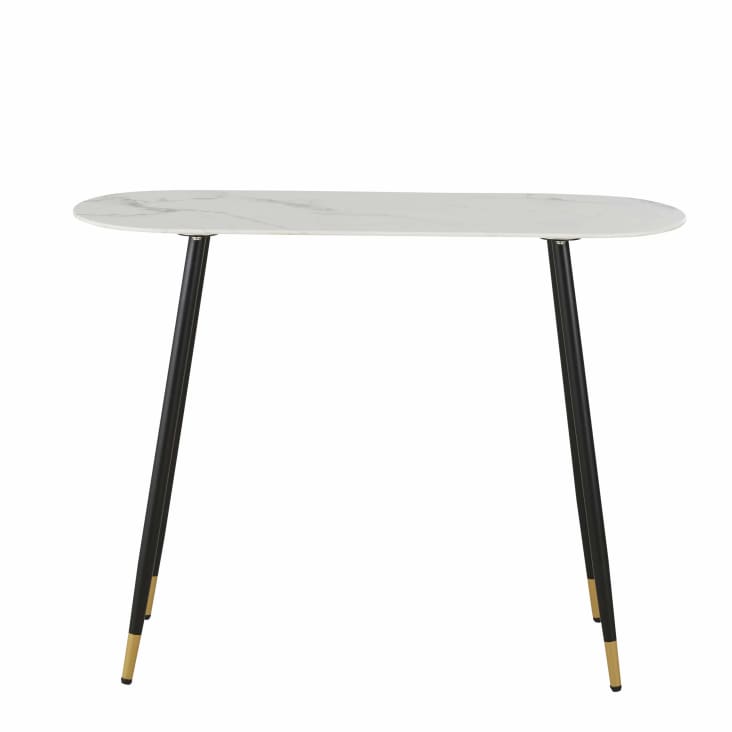 Maisons du Monde Phea - Consola de cristal templado efecto mármol blanco y metal negro