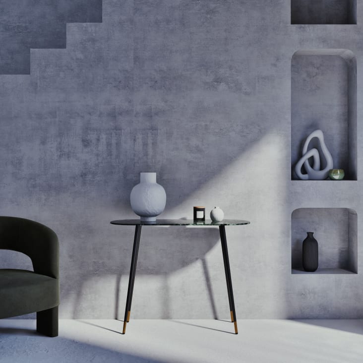 Maisons Du Monde Phea - Consola De Cristal Verde Y Metal Negro Y Dorado