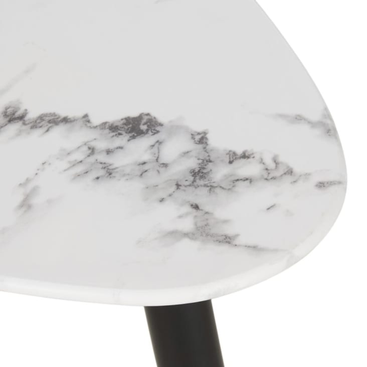 Maisons Du Monde Phea - Mesa Baja De Cristal Con Efecto Mármol Blanco Y Metal Color Latón Y Negro