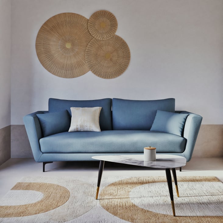 Maisons Du Monde Phea - Mesa Baja De Cristal Con Efecto Mármol Blanco Y Metal Color Latón Y Negro