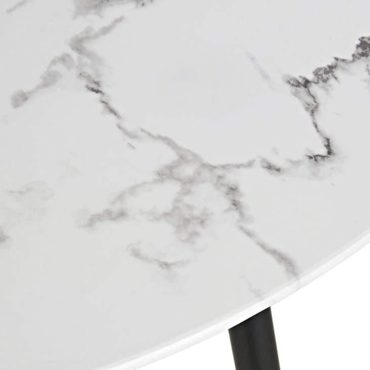 Maisons Du Monde Phea - Mesa De Comedor De Cristal Con Efecto Mármol Blanco Y Metal Color Latón Y Negro Para 5/6 Personas 120 Cm De Diámetro