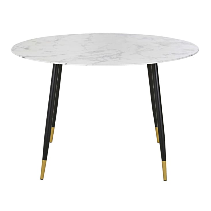 Maisons du Monde Phea - Mesa de comedor de cristal con efecto mármol blanco y metal color latón y negro para 5/6 personas 120 cm de diámetro