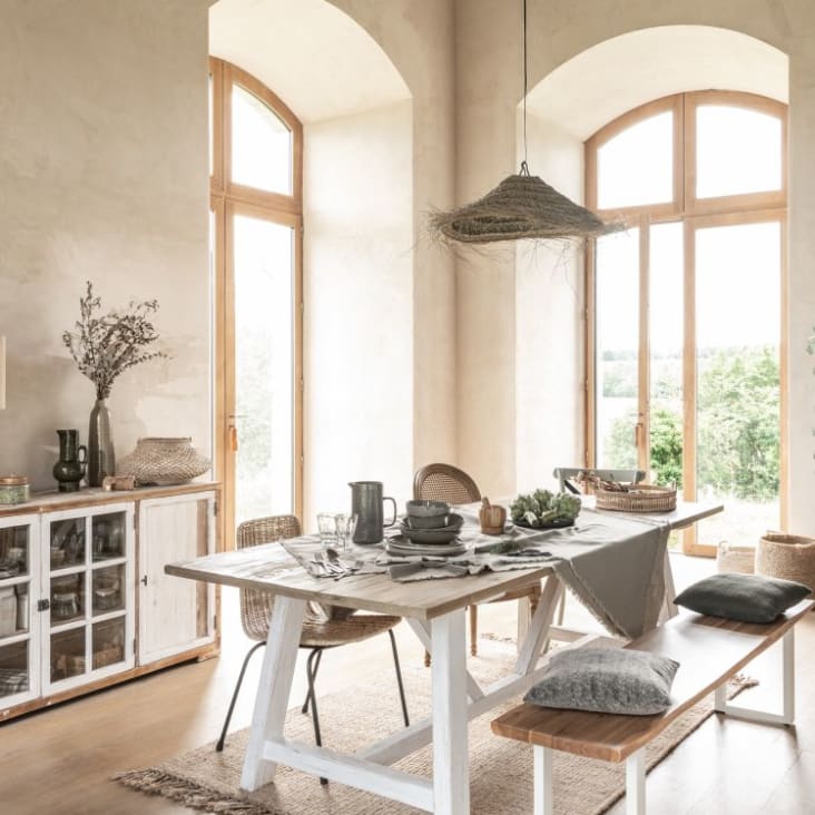 Maisons Du Monde Pianosa - Banco De Jardín De Acacia Maciza Y Acero Blanco