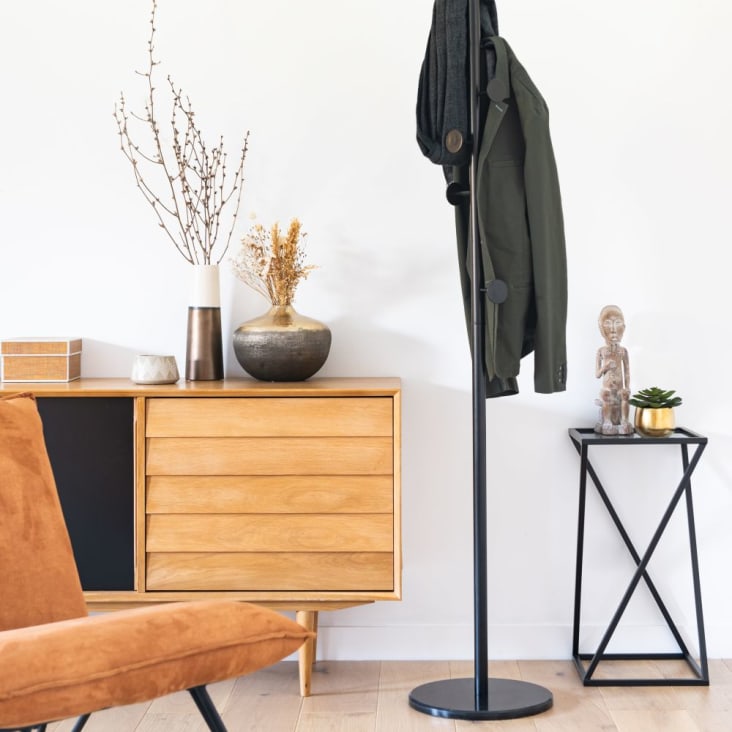 Maisons Du Monde PIAZZELA - Mesa Auxiliar De Metal Negro Y Cristal