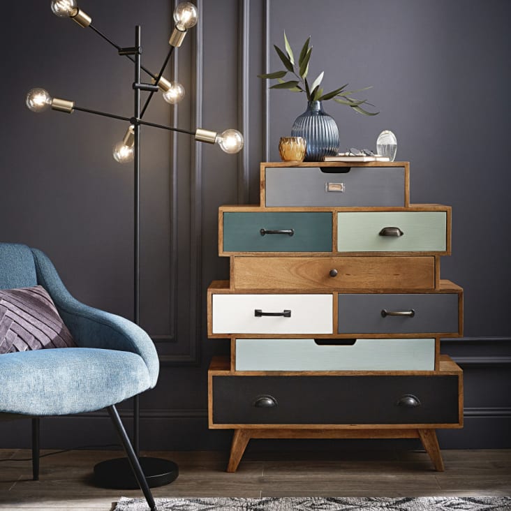 Maisons Du Monde Picadilly - Cajonera Vintage De Mango Macizo De Colores