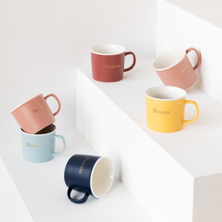 Maisons Du Monde PIPELETTE - Lote De 2 - Taza De Porcelana Rosa Con Inscripciones