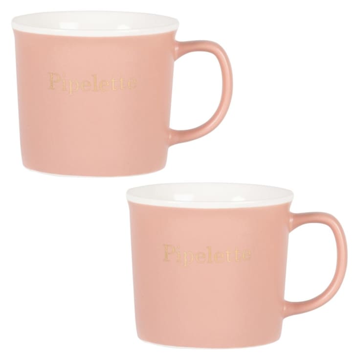 Maisons du Monde PIPELETTE - Lote de 2 - Taza de porcelana rosa con inscripciones