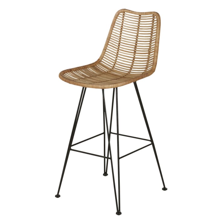 Maisons du Monde Pitaya - Silla de isla de cocina de mimbre y acero negro H65