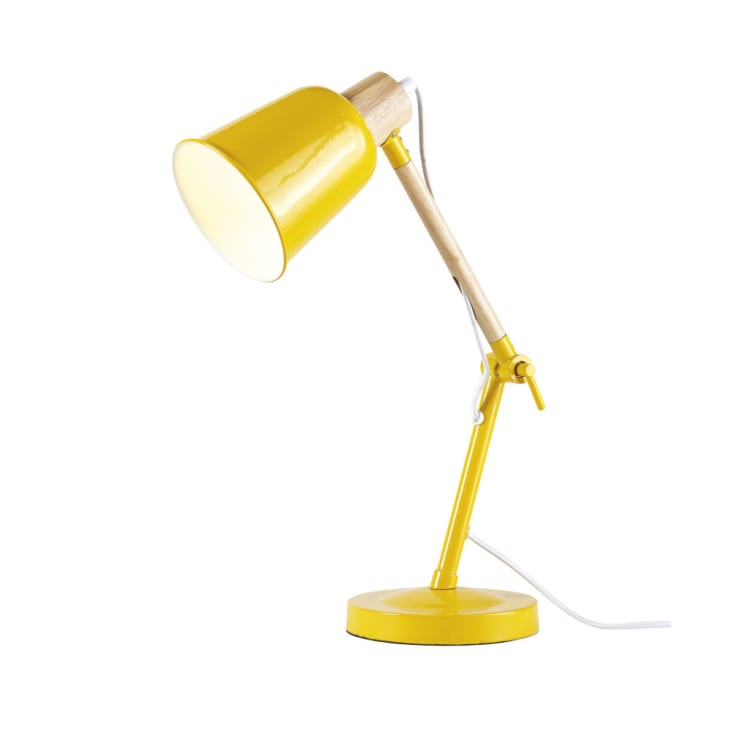 Maisons Du Monde PIXIE - Lámpara De Escritorio De Metal Amarillo Y Hevea
