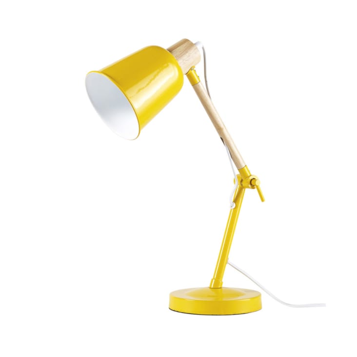 Maisons Du Monde PIXIE - Lámpara De Escritorio De Metal Amarillo Y Hevea