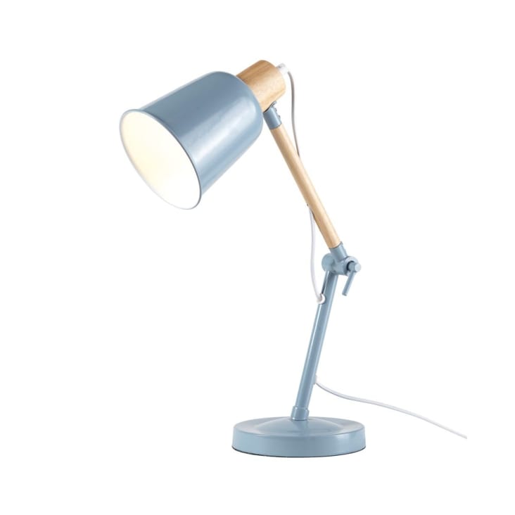 Maisons Du Monde PIXIE - Lámpara De Escritorio De Metal Azul Y Hevea