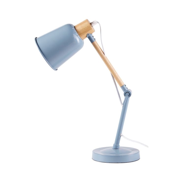 Maisons du Monde PIXIE - Lámpara de escritorio de metal azul y hevea